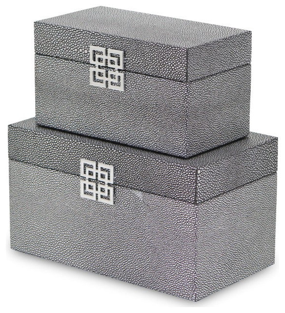 Set of Two Gray Wooden Boxes