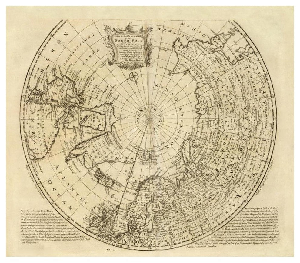"North Pole, 1747" Digital Paper Print by Emanuel Bowen, 46"x40"