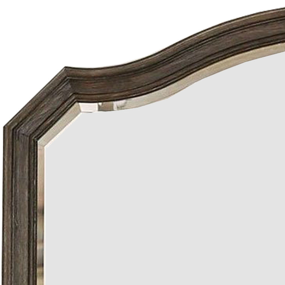 Benzara BM235524 43.5" Scalloped Mirror With Molded Details, Brown