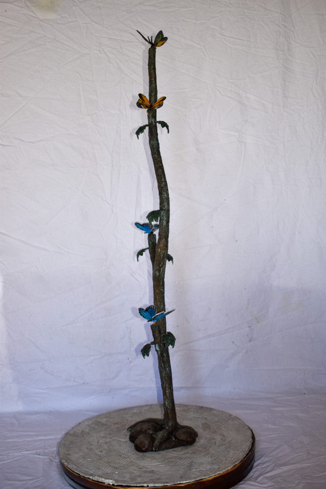Four Butterflies on A Tree Branch Bronze Statue Size: 7" x 9" x 50"H
