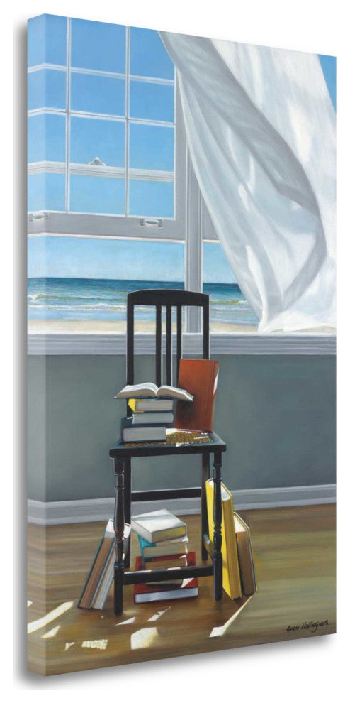19" Reading Books by the Beach Giclee Print on Gallery Wrap Canvas Wall Art