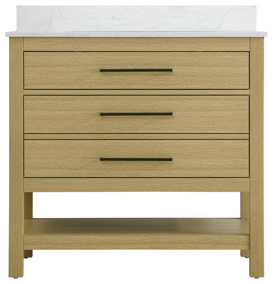 Home Living 36" Single Bathroom Vanity, Honey Brown With Backsplash