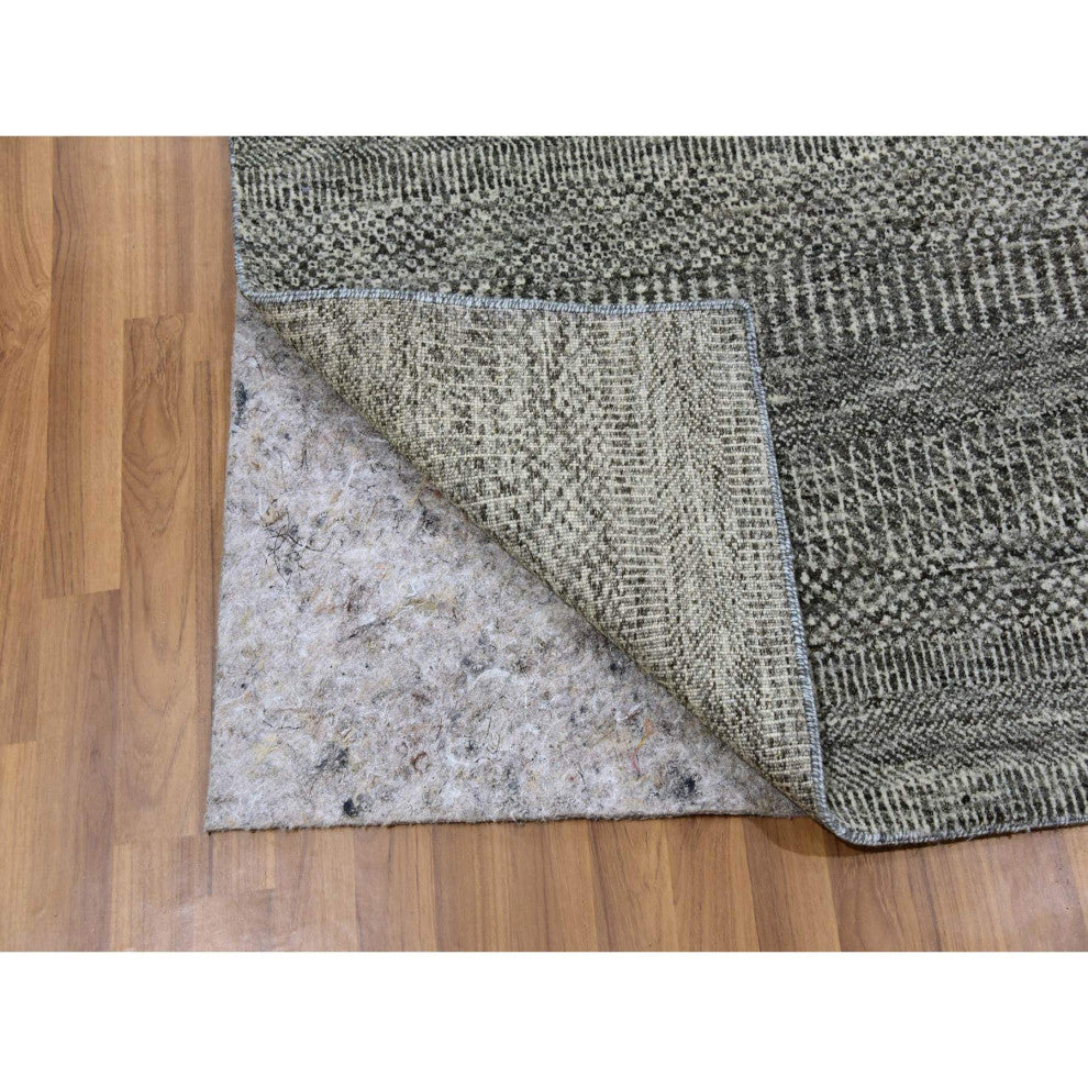 Gray Undyed Pure Wool Modern Grass Design Hand Knotted Square Rug, 5'11"x6'1"