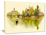 "Amsterdam Panoramic View" Cityscape Watercolor Canvas Print, 40"x30"