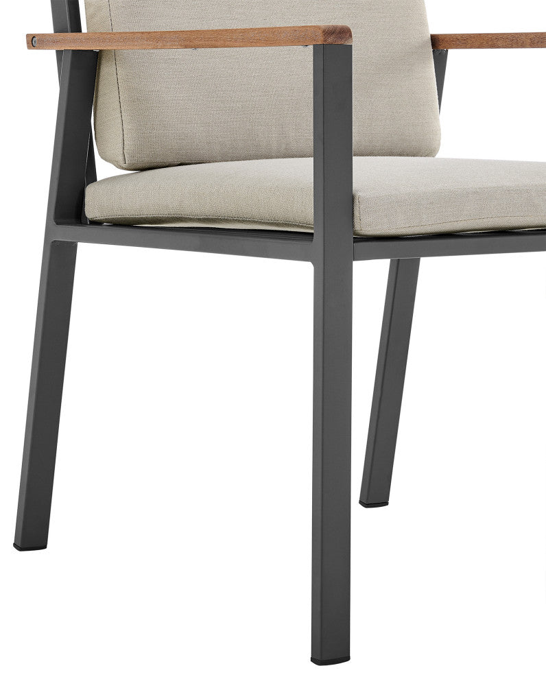 Nofi Outdoor Patio Dining Chair, Teak Wood Arms, Set of 2, Charcoal/Taupe