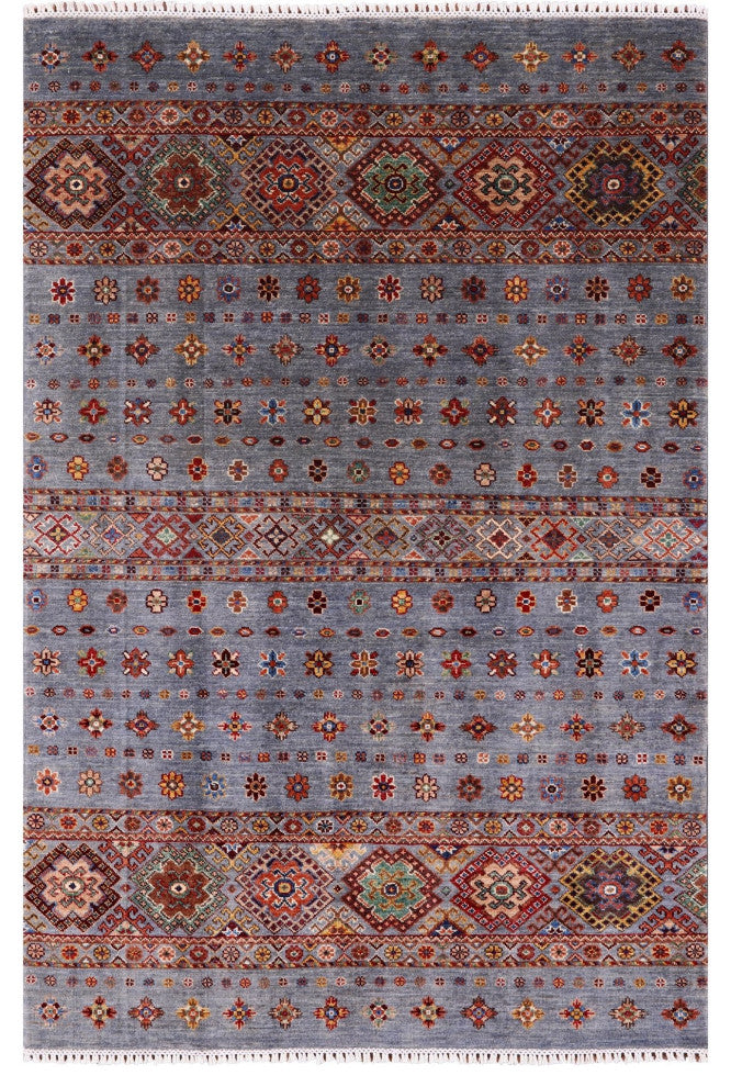 Super Kazak Khorjin Hand Knotted Wool Rug 4' 1" X 5' 10" - Q12511