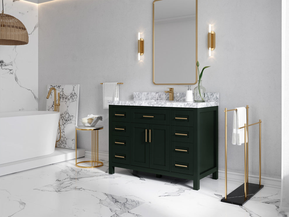Cambridge 48 Single Sink Bath Vanity in Dark Green, 2" Calacatta Nuvo Top