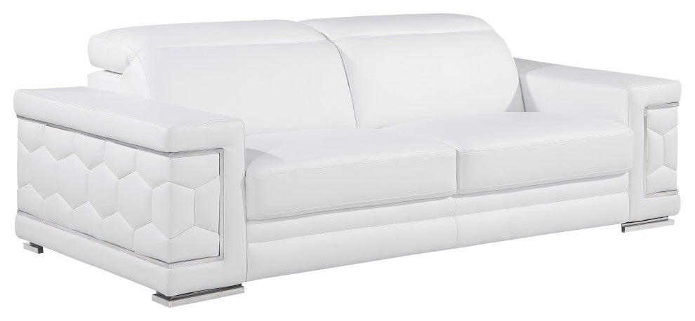 Oliver Genuine Leather Sofa, White
