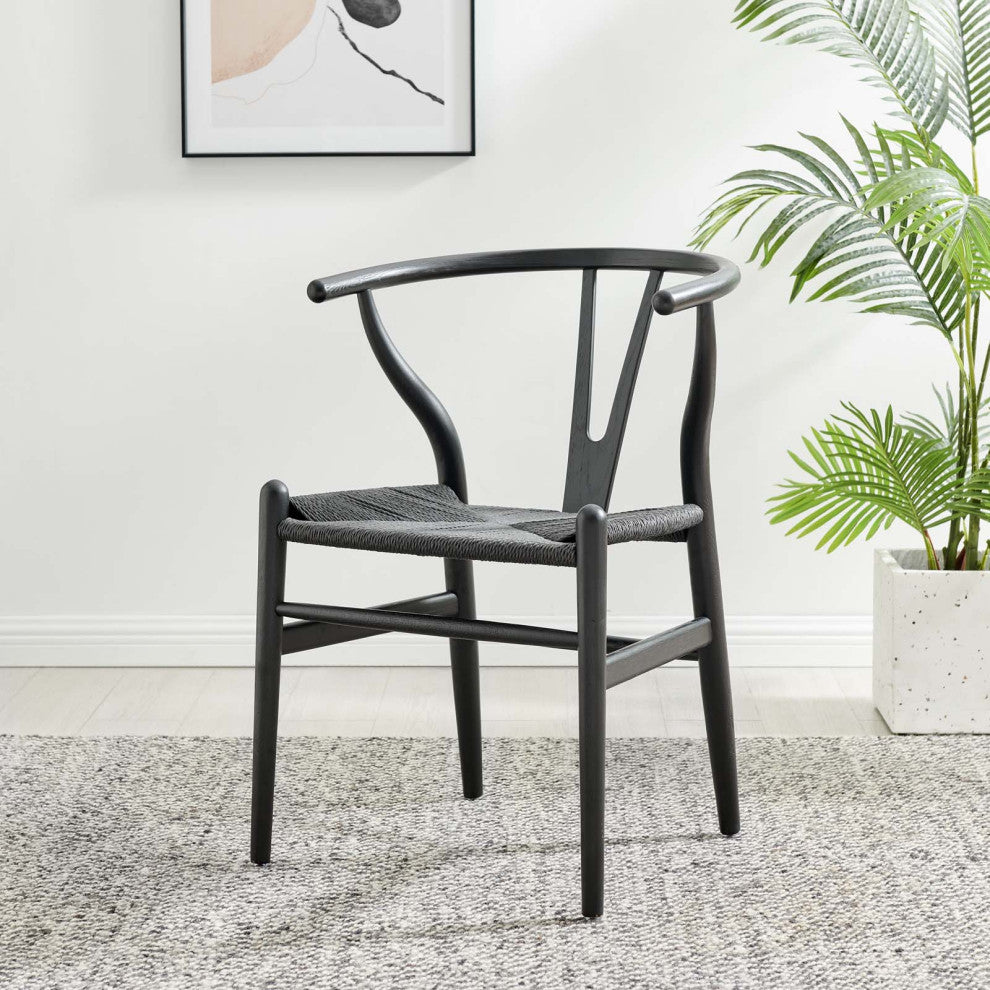 Side Dining Chair, Set of 2, Black, Wood, Modern, Cafe Bistro Hospitality