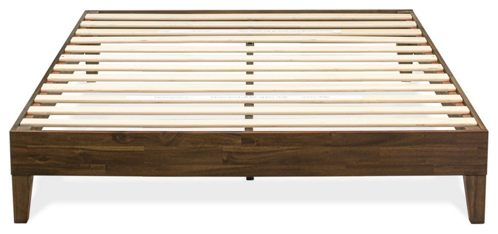 Queen Size Bed Frame With 4 Solid Wood Legs And 2 Extra Center Legs Walnut