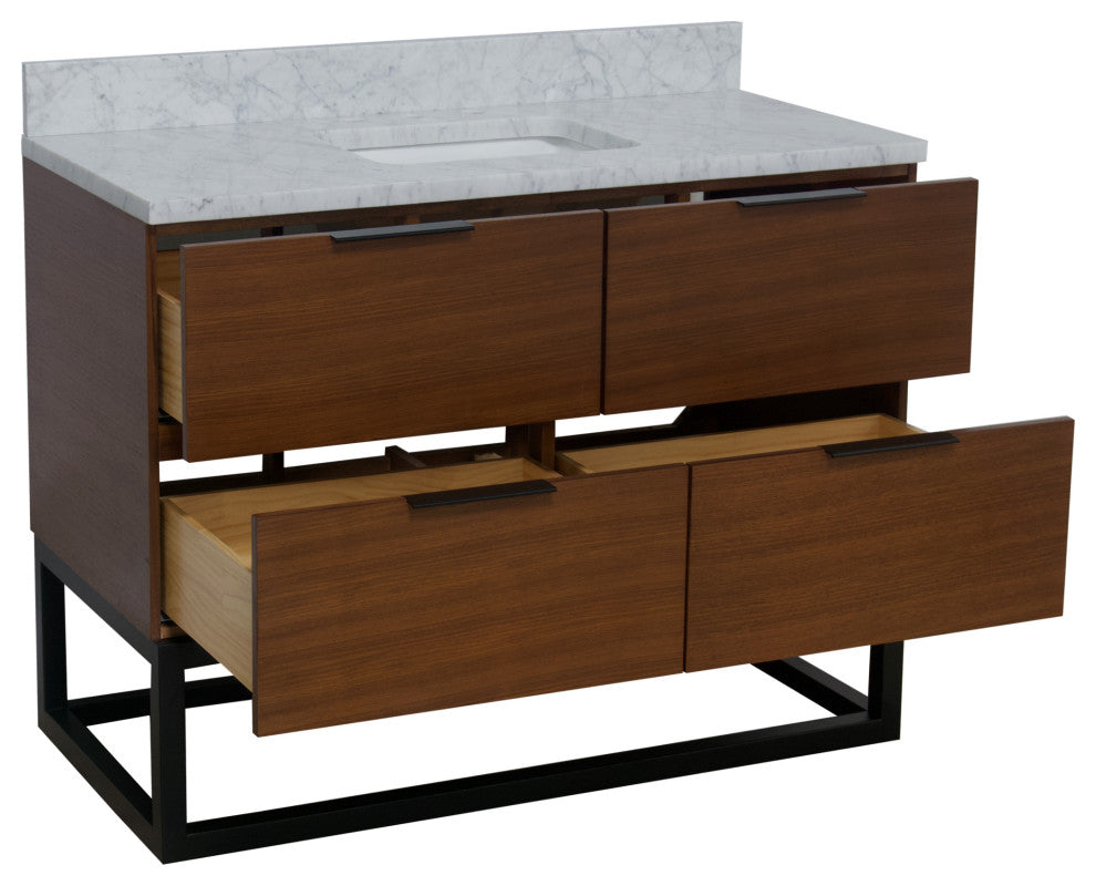 Mia 48" Bathroom Vanity, Walnut, Carrara Marble