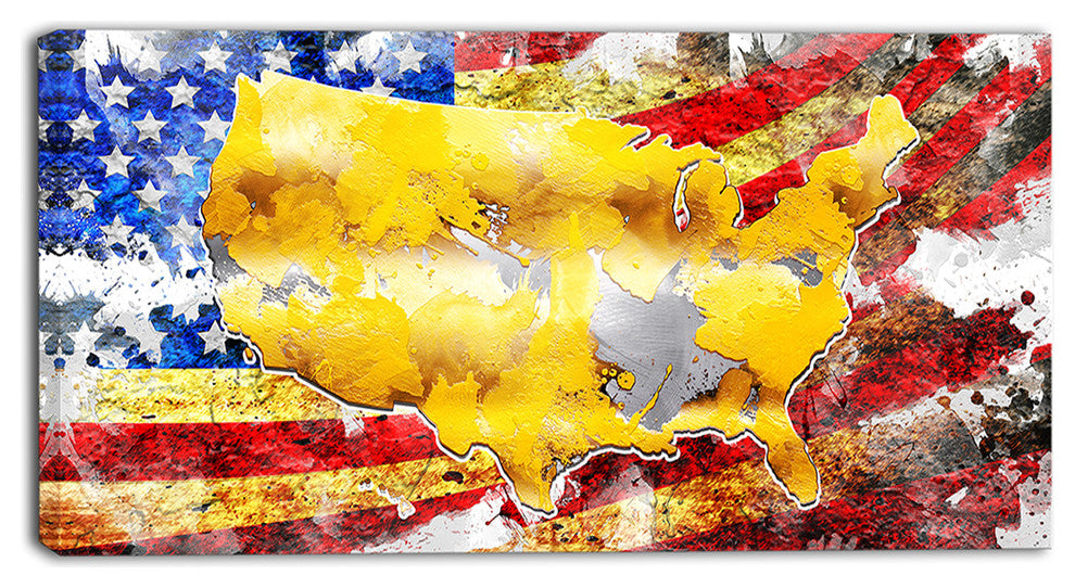 "USA Map on Flag" Canvas Painting