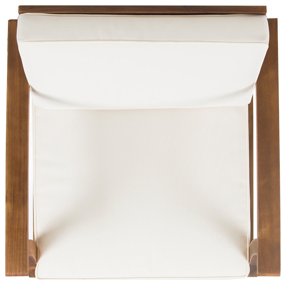 GDF Studio 3-Piece Pearl Outdoor Acacia Wood Chat Set With Cushions, Cream