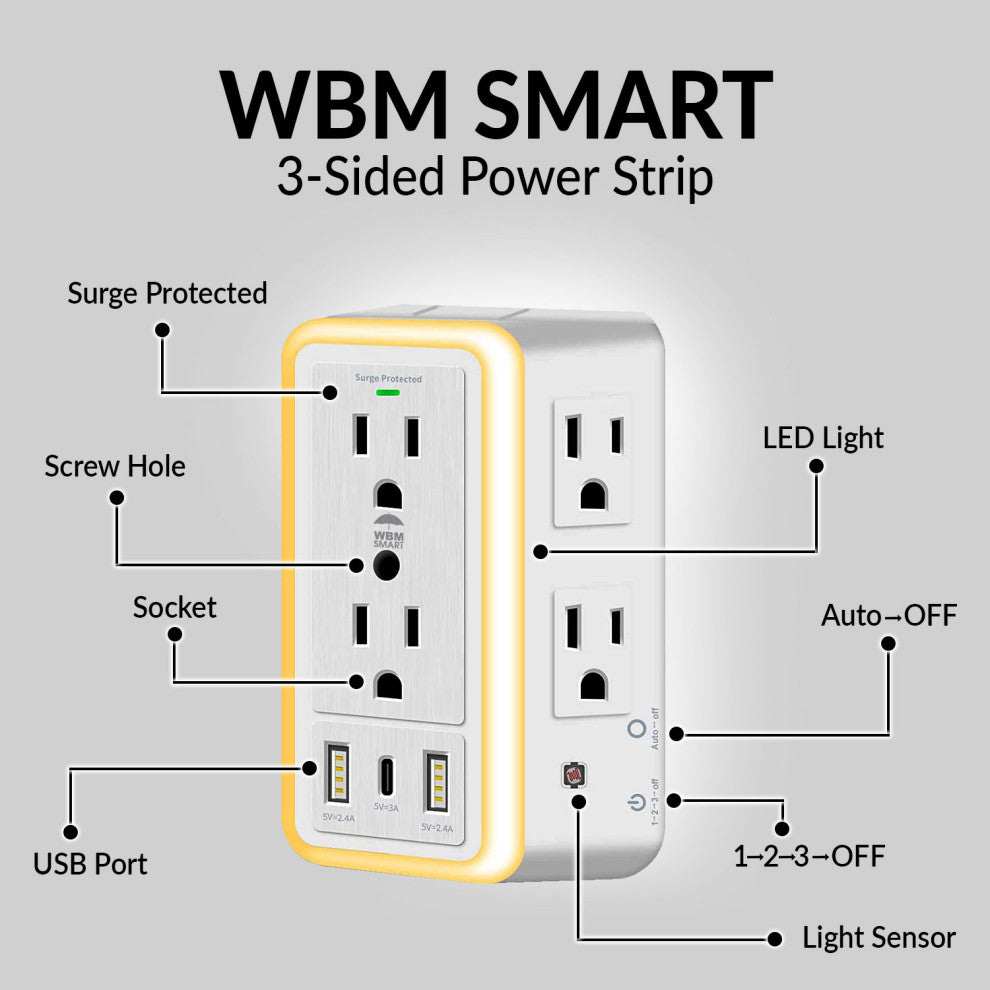 Multi Plug Outlet, 6-Outlet Extender With 2 USB Charging Ports, 2 Pack
