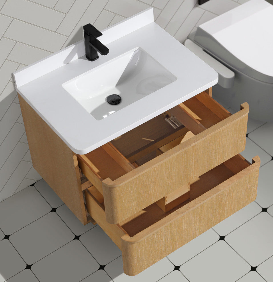 Lucas Bathroom Vanity, Washed Oak, 30", Single Sink, Floating