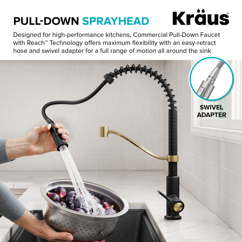 KRAUS Torak Commercial Style 2-Function 1-Handle Pull Down Kitchen Faucet SFBB