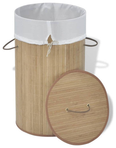 vidaXL Collapsible Laundry Basket Dirty Clothes Hamper Natural Round Bamboo