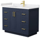 Miranda 42" Dark Blue SGL Vanity, White Cult. Marble Top, Gold Trim