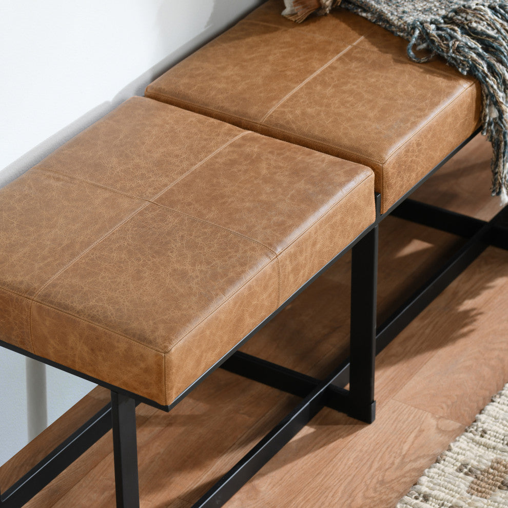 Calvin Narrow Bench in Chestnut by Kosas Home, Chestnut