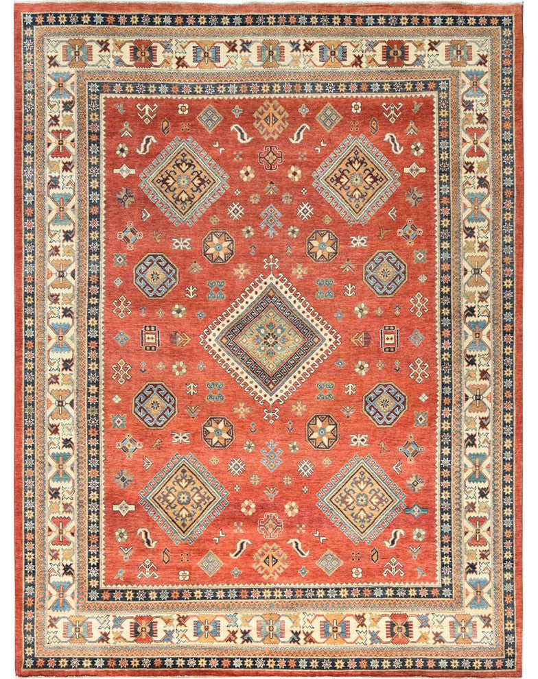 Crimson Red, Special Kazak Wool Hand Knotted Oriental Rug, 9'x11'9"