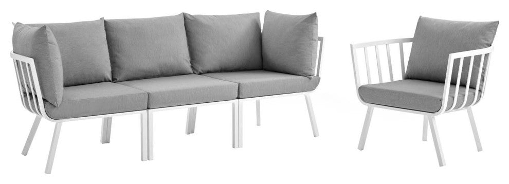 Riverside 4 Piece Outdoor Patio Aluminum Set - White Gray