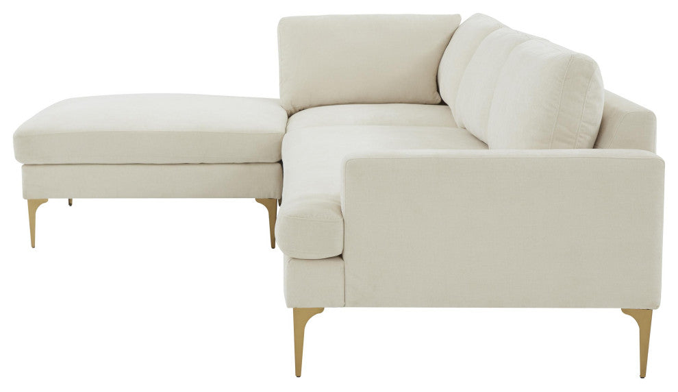 Serena Cream Velvet Left Arm Facing Chaise Sectional