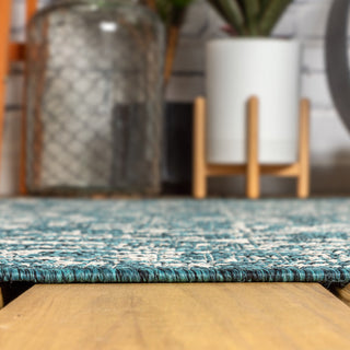 Malta Boho Medallion Textured Weave Indoor/Outdoor, Teal/Gray, 3x5