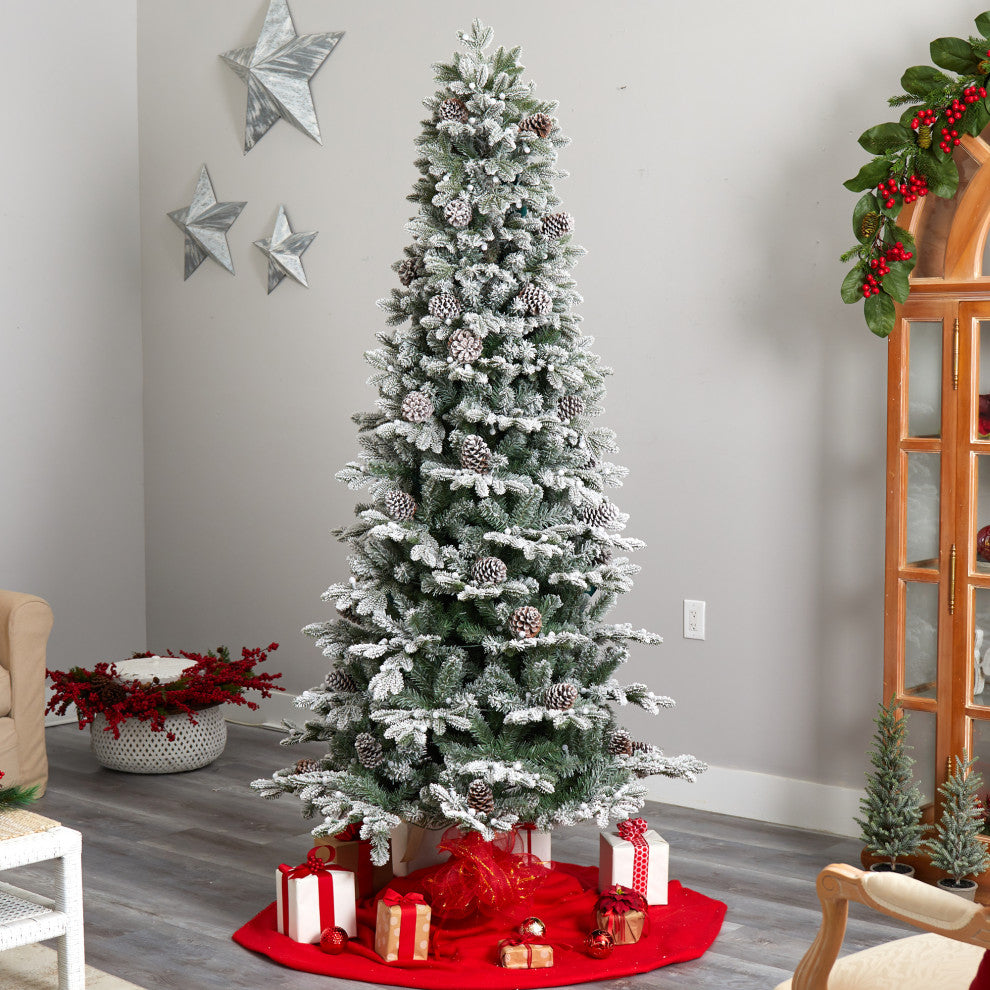 7.5' Flocked Alaskan Pre-Lit Faux Xmas Tree 350 Lights & 2155 Bendable Branches