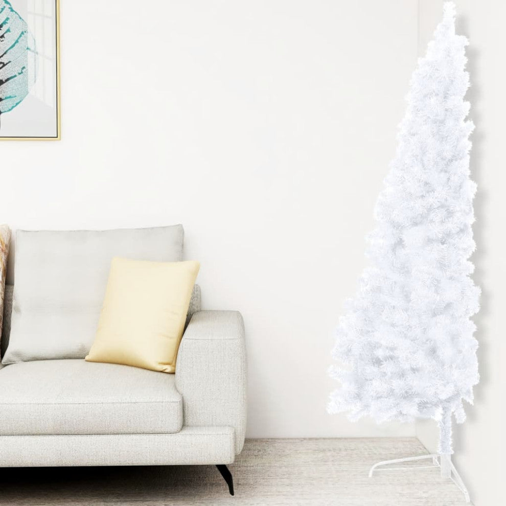 vidaXL Christmas Tree Artificial Half-Circle Xmas Tree with Stand White PVC