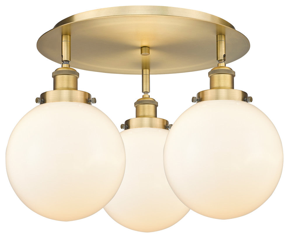 Canton-3 Light 20" Flush Mount-Brushed Brass, Matte White Glass Shade
