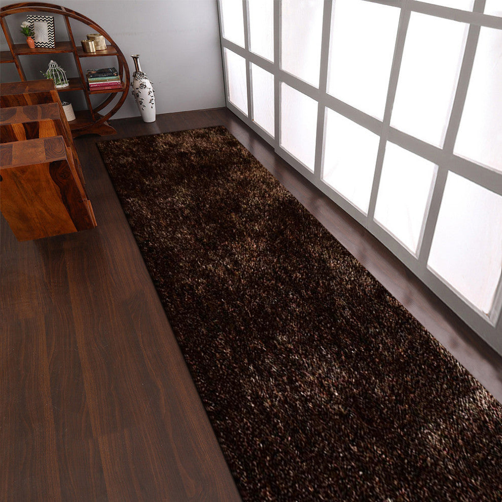 HAND TUFTED SHAG POLYESTER ECO-FRIENDLY AREA RUGS-Beige Brown Color,Solid Design