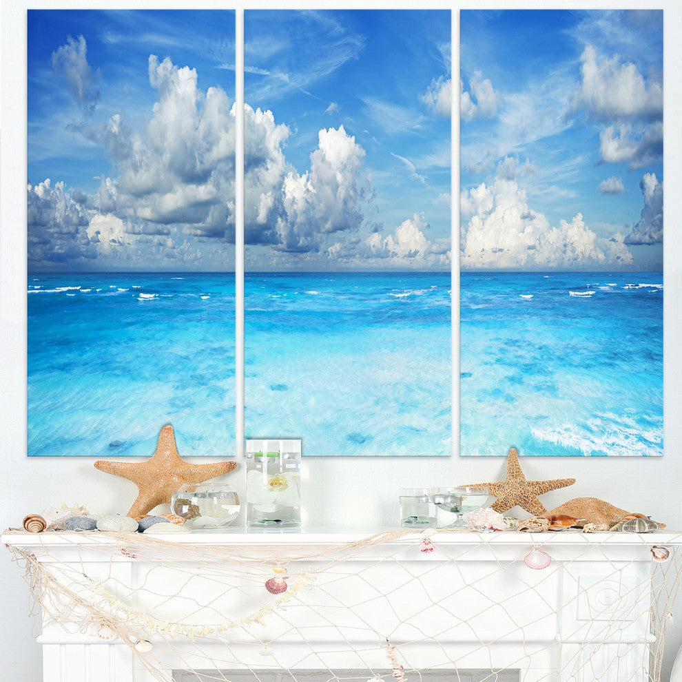 "Bright Blue Waters and Sky Panorama" Metal Wall Art, 3 Panels, 36"x28"