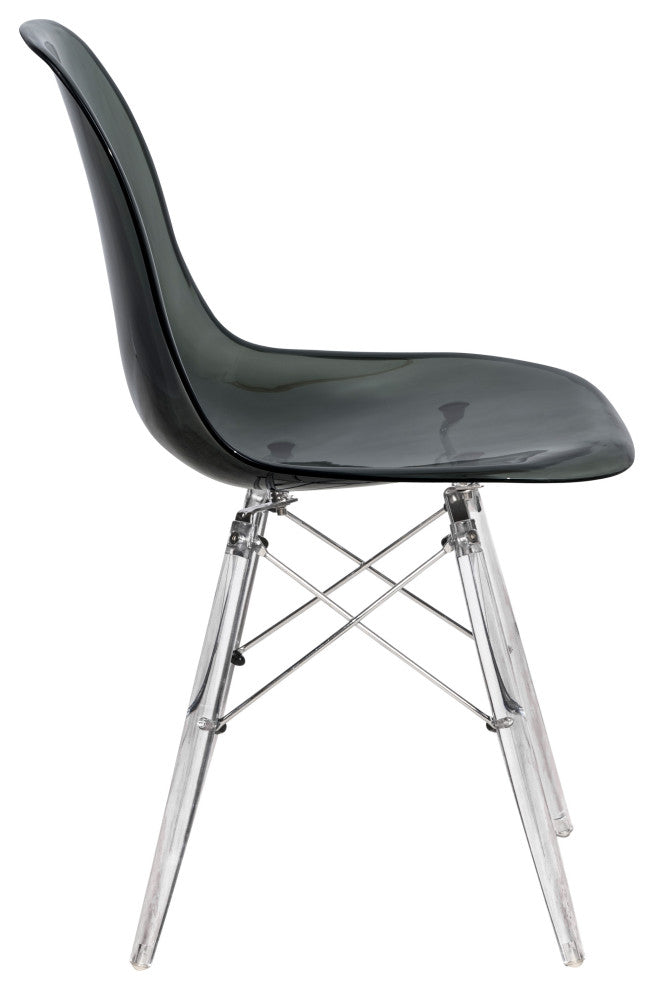 LeisureMod Dover Molded Side Chair With Acrylic Base, Set of 4 Transparent Black