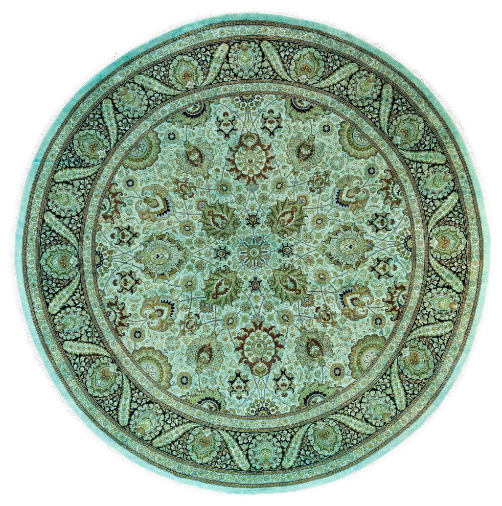 Overdyed One-of-a-Kind Hand-Knotted Area Rug Green, 9' 1" x 9' 1"