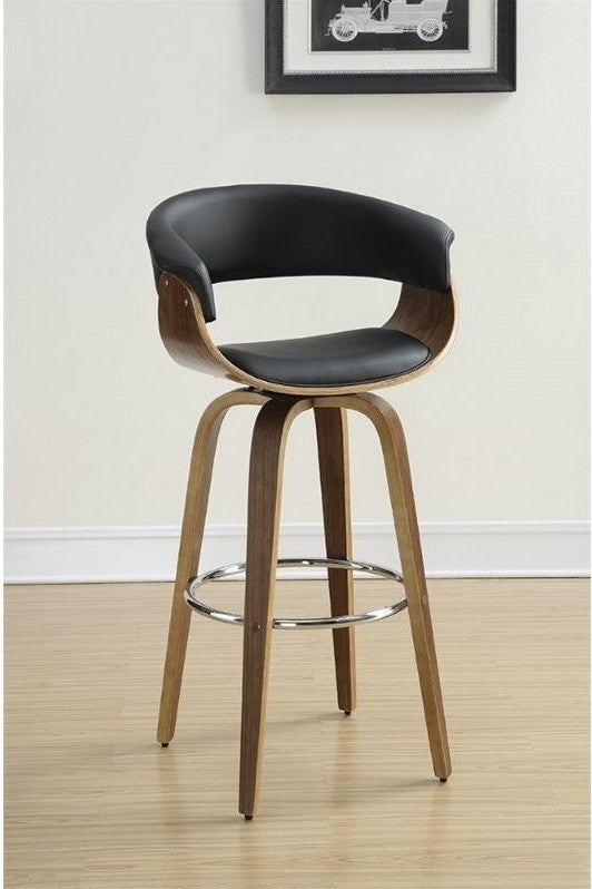 Contemporary Black Upholstered Bar Stool With Walnut