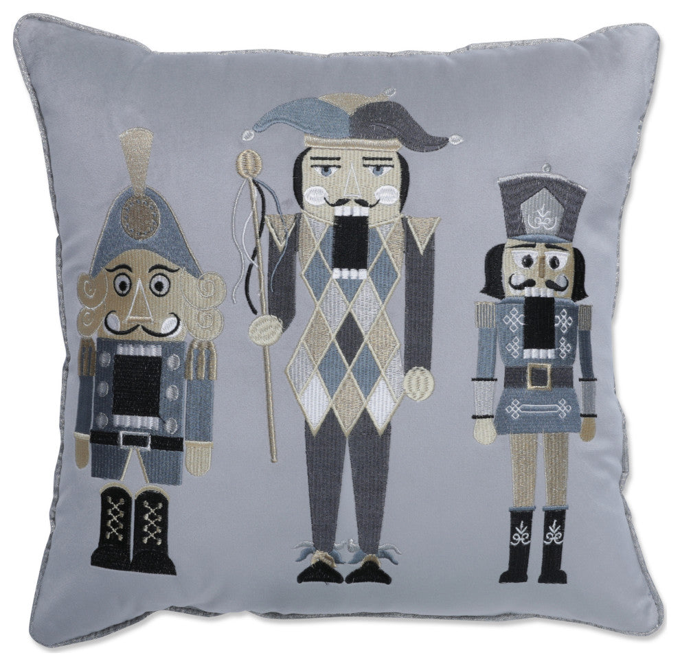 Indoor Velvet Nutcrackers Gray 17" Throw Pillow