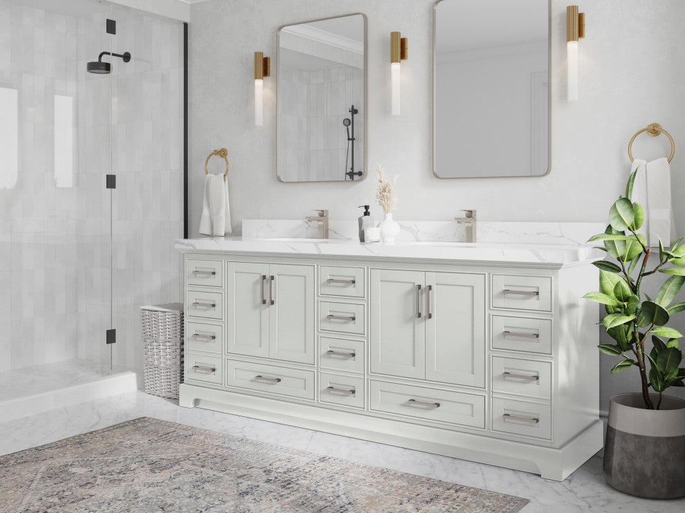 Fenway 84 Double Sink Bath Vanity in Coventry Gray 2" Carrara Marble