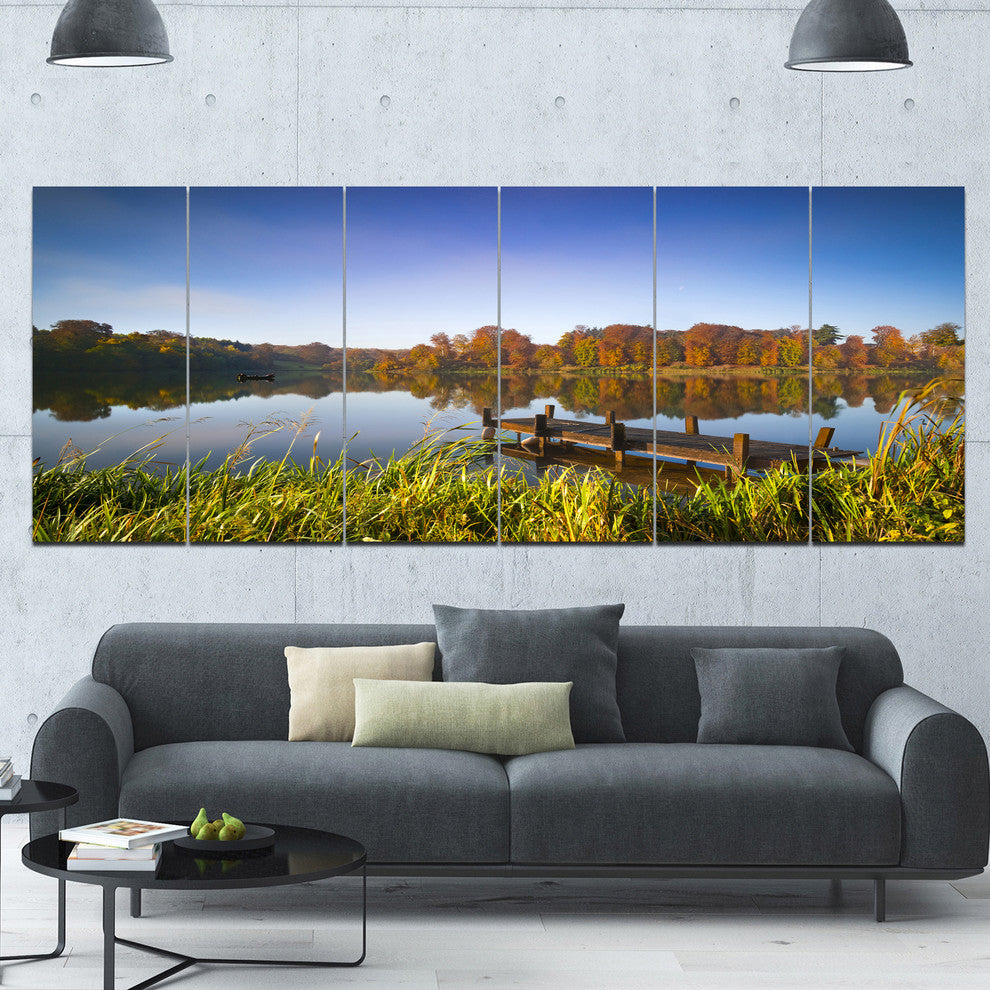 Still Waters of Fall Lake, Landscape Canvas Art Print, 70"x28", 6 Panels