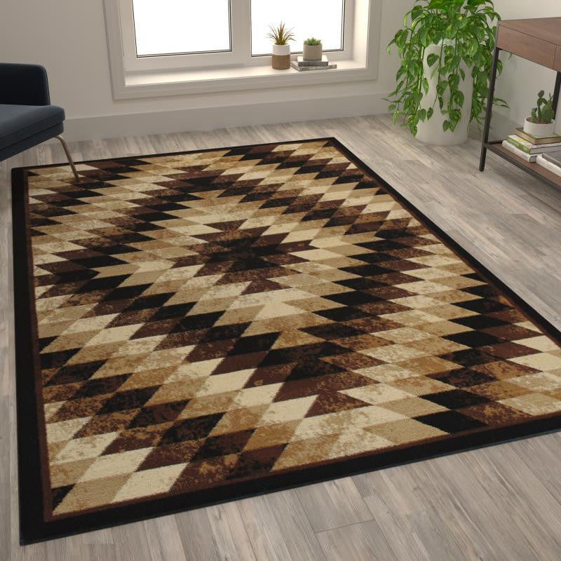 Teagan Collection Southwestern Area Rug - Olefin Rug with Jute Backing, Brown, 6' X 9'
