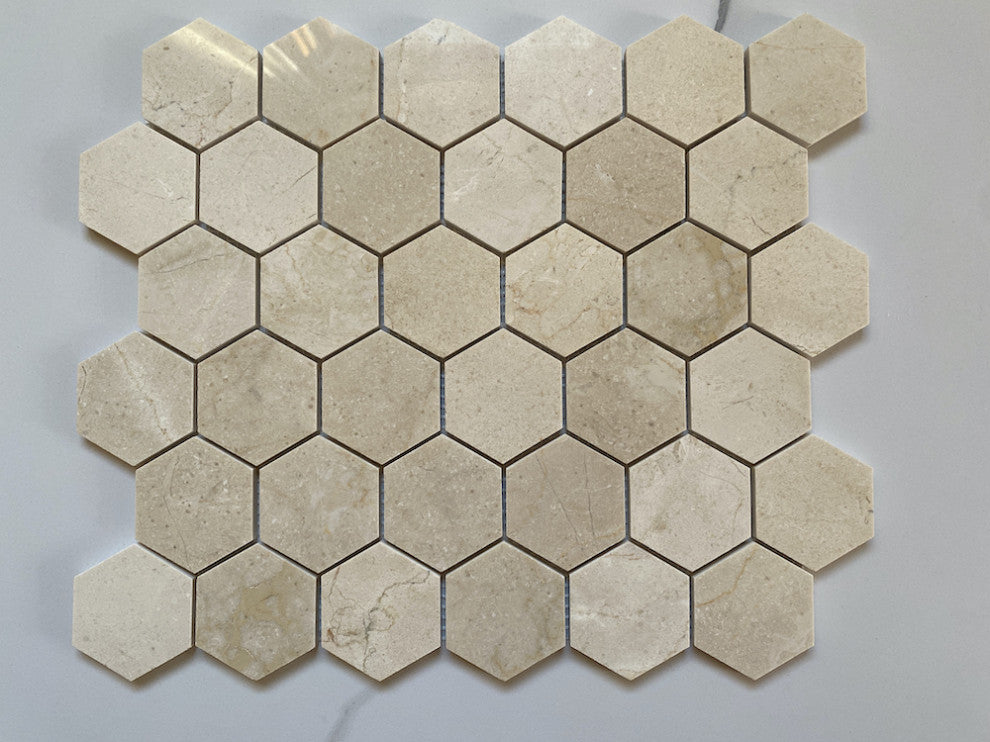 Crema Marfil Marble 2 inch Hexagon Mosaic Tile Polished, 1 sheet