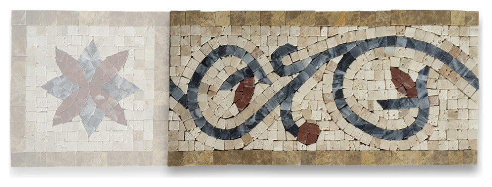 Marble Mosaic Border Bathroom Listello Tile Floral Noce 6x12 Polished, 1 piece