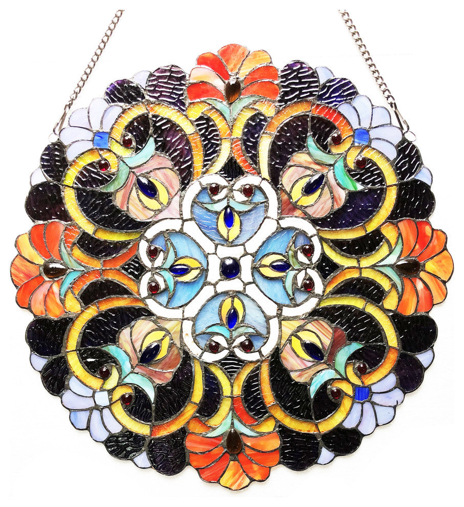 CHLOE Lighting Angela Victorian Tiffany-glass Window Panel, 21"