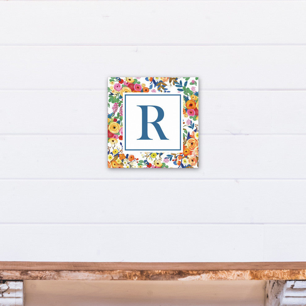 Wildflower Monogram - R 12x12 Canvas Wall Art