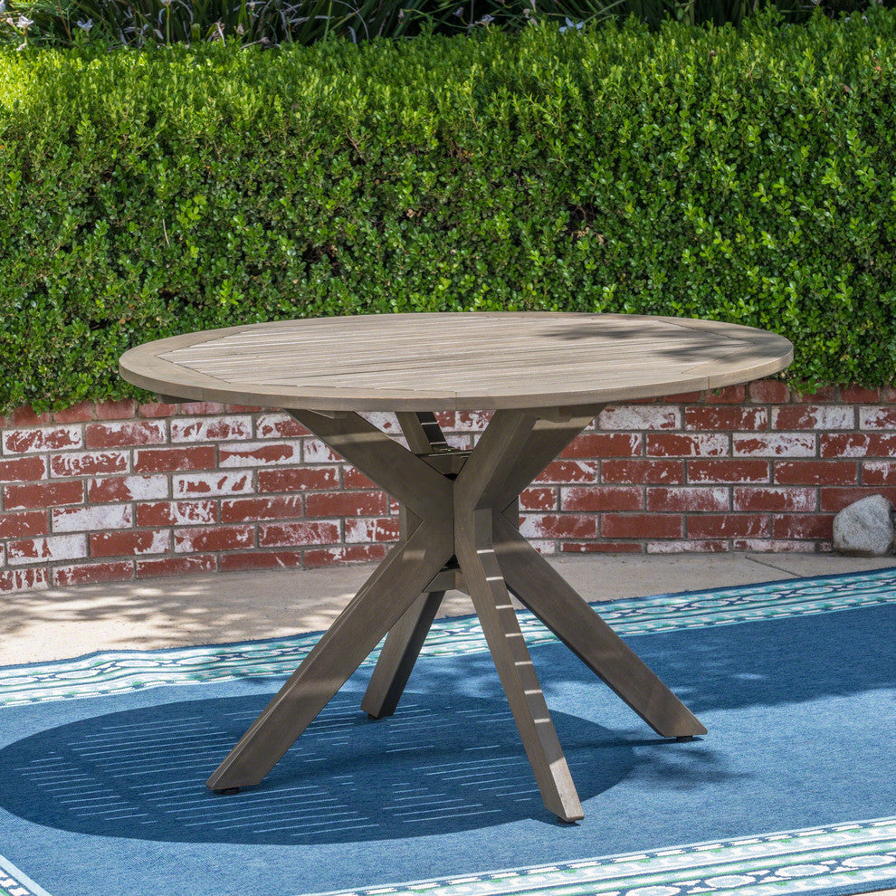 GDF Studio 5-Piece Kirby Outdoor Wood and Wicker Dining Set, Gray Finish/Gray