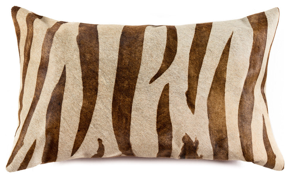 12"x20" Torino Togo Cowhide Pillow, Zebra Brown on Natural