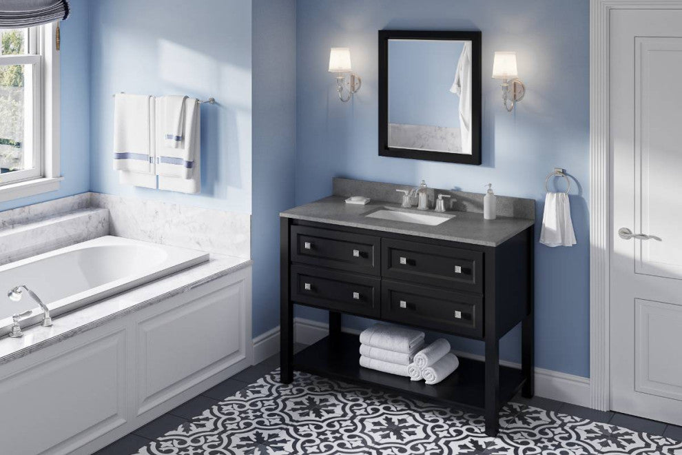 Adler Transitional 48" Black Vanity, Steel Grey Cultured Marble Vanity Top