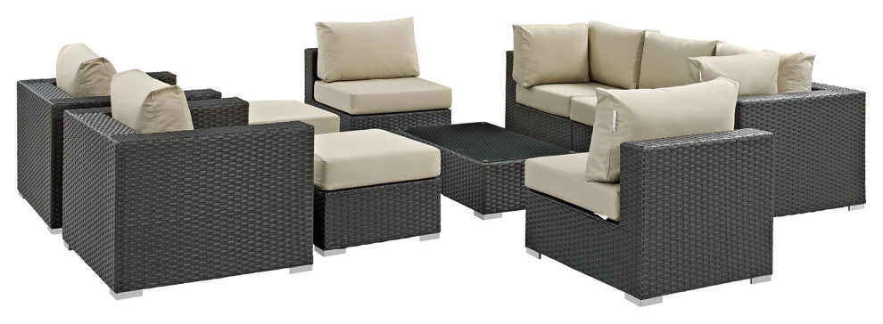 Sojourn 10 Piece Outdoor Patio Sunbrella Sectional Set Canvas Antique Beige