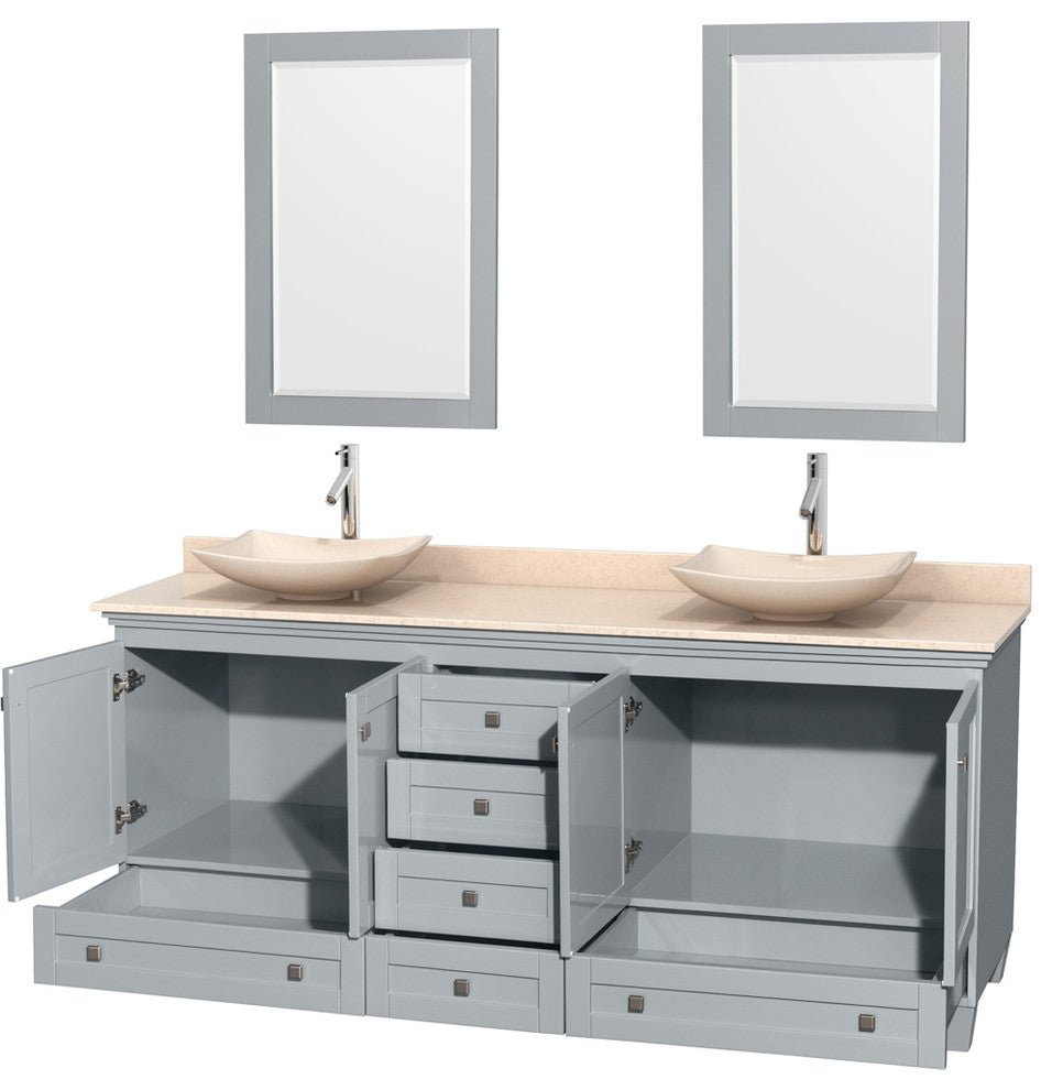 Acclaim Oyster Gray DBL Vanity, 24" Mirrors 80", Ivory Marble