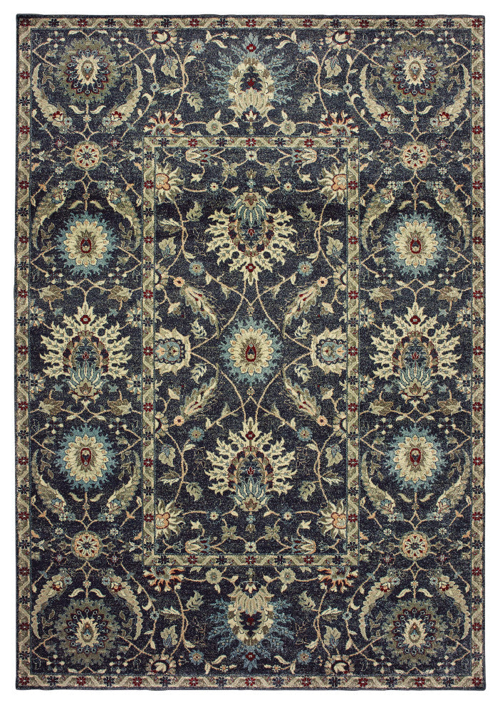 Raquel Traditional Floral Navy/ Ivory Area Rug, 9'10"x12'10"