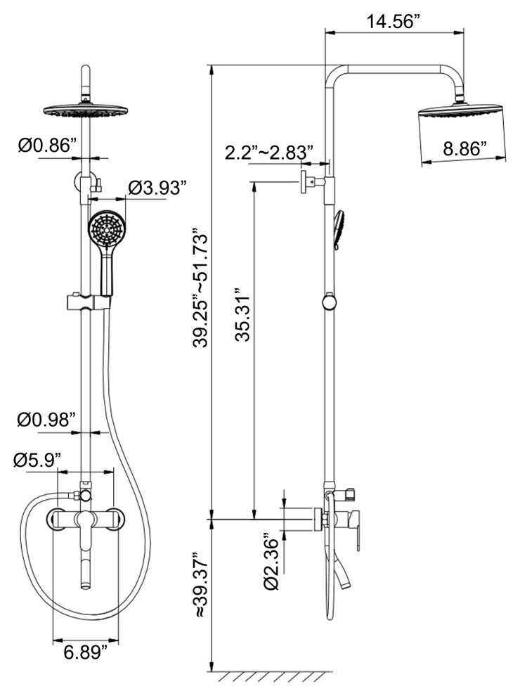 Exposed Shower System with Handheld Shower & Bathtub Spout, Matte Black